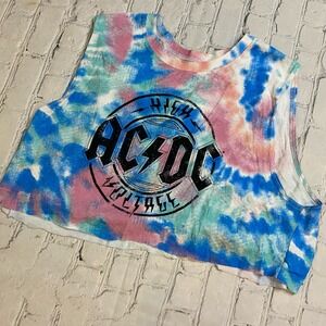 Women’s tie dye AC/DC crop top rock ‘n’ roll concert M tank top punk rave hippie